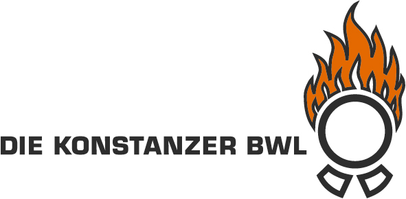 Zu sehen ist das Logo der Konstanzer BWL: ein Kreis mit stilisiertem Kragen und flammender Haarpracht.