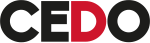 Logo CEDO in schwarzen Buchstaben. D ist rot.