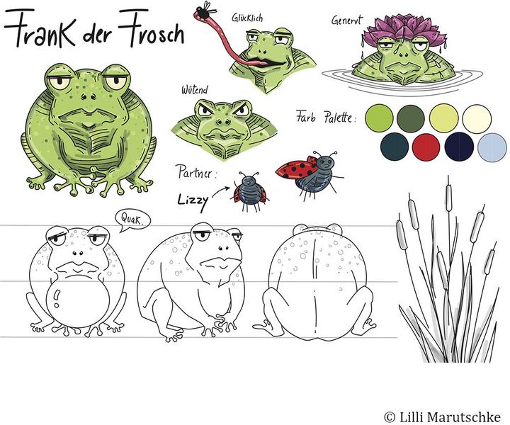 Beispielfoto Projekt »Character Design«. Illustrationen eines Froschs.