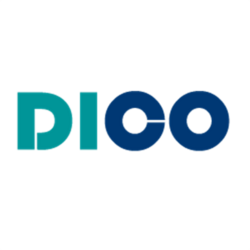 Logo DICO: "DI" in türkisen Buchstaben, "CO" daneben in blauen Buchstaben.