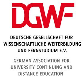 Logo des Deutsche Gesellschaft für wissenschaftliche Weiterbildung und Fernstudium e.V. zusammengesetzt aus den Buchstaben DGWV. 