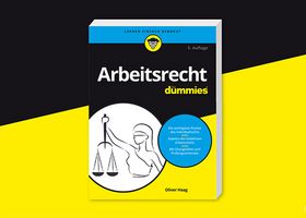 Zu sehen ist eine grafische Darstellung des Buches mit dem Titel Arbeitsrecht für dummies. Die Farben sind gelb und schwarz.