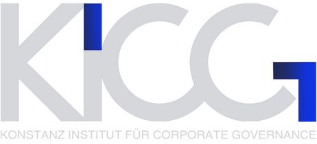 Die Buchstaben KICG sind grau und groß geschrieben. Bei dem I und G ist die Hälfte blau eingefärbt. Unter KICG steht in kleinen Buchstaben" KONSTANZ INSTITUT FÜR CORPORATE GOVERNANCE"