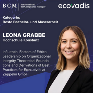 Foto von Leona Grabbe samt Titel ihrer Master-Thesis, für die sie ausgezeichnet wurde.