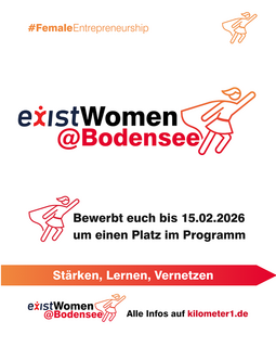 Grafik mit Aufruf zur Bewerbung bei existWomen@Bodensee.