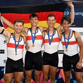 Weltmeister im U23 Doppelvierer (v.l.n.r.): Paul Maissenhälter, Philip Kaltenborn, Simon Haible, Maximilian Rühling. Foto: DRV/meinruderbild 