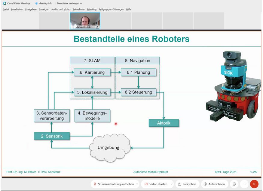 Präsentationsfolie mit dem Titel "Bestandteile eines Roboters"