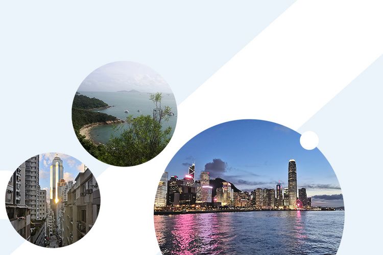 Bilder von Hongkong in kreisförmigen Rahmen.