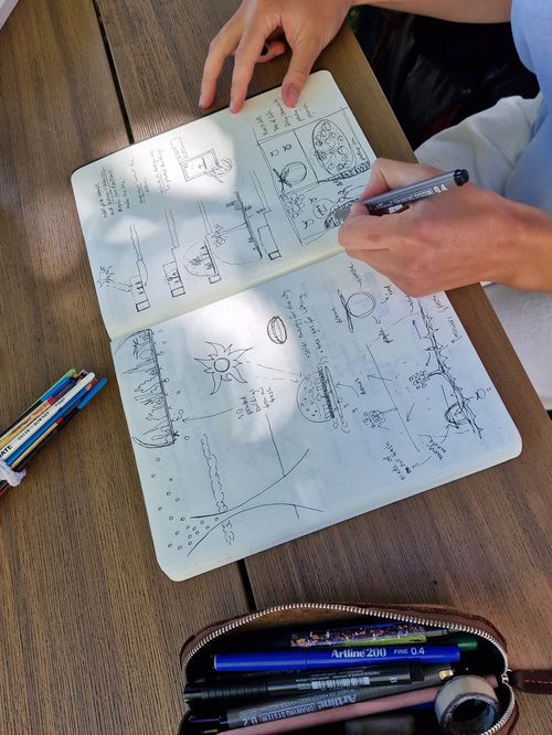 Einblick in ein studentisches Skizzenbuch.