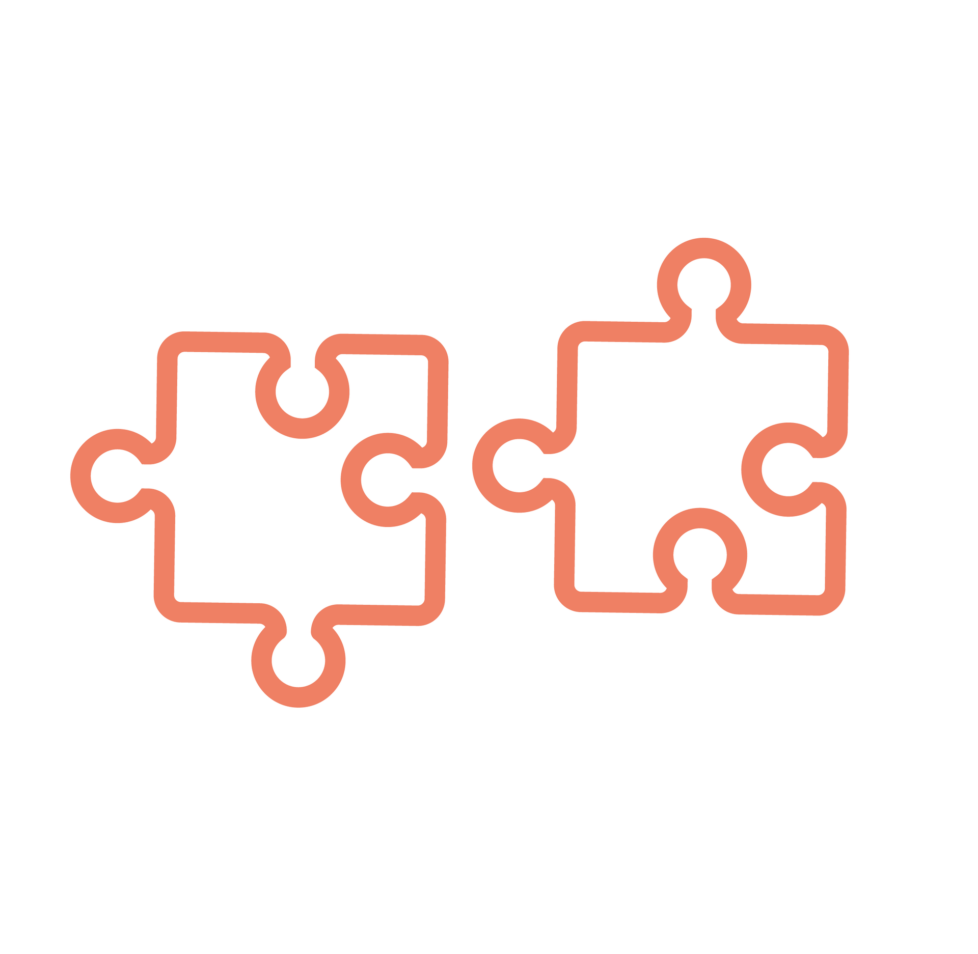 A minimalist-style illustration on the theme of work-life balance. It shows two puzzle pieces that fit together. The illustration has a soft, friendly feel, with orange outline stripes on a white background.