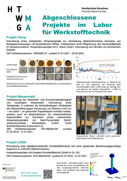 Poster "Abgeschlossene Projekte Labor für Werkstofftechnik"