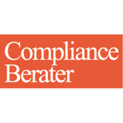 Compliance Berater in weißen Buchstaben auf orangen Untergrund.