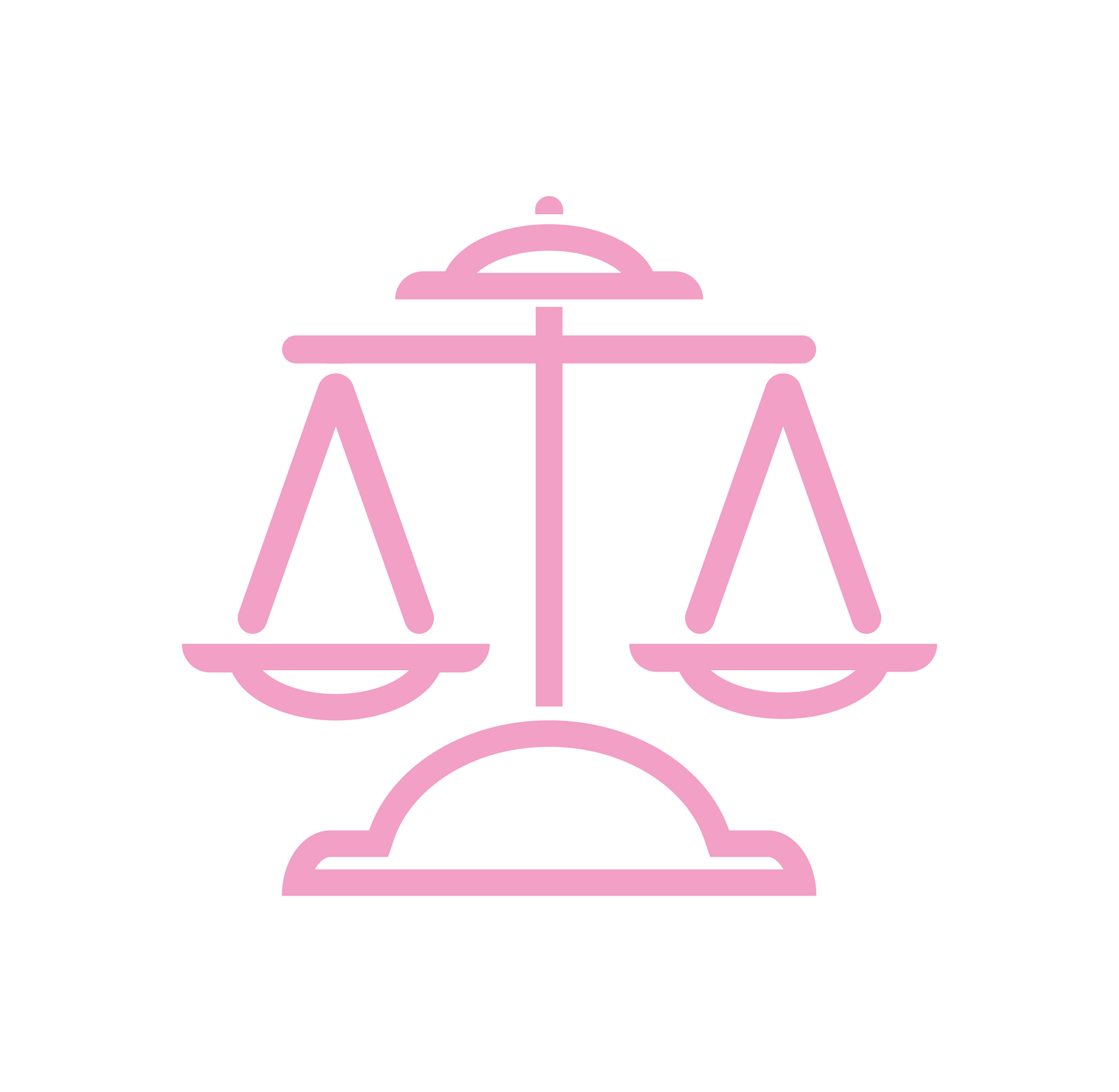 Illustration zum Thema Gleichstellung im minimalistischen Stil. Zu sehen ist eine Waage. Die Darstellung hat einen weichen, freundlichen Charakter mit rosa Konturstreifen auf weißem Hintergrund.
