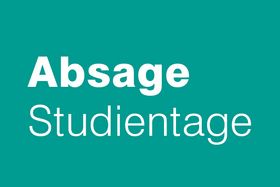 In weißer Schrift steht auf grünem Hintergrund: Absage Studientage