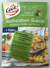 Buchstabensuppe als Werbegeschenk