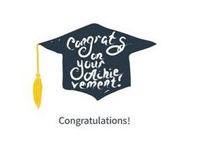 Gezeichneter Doktorhut mit Aufschrift: Congrats on your achievement!