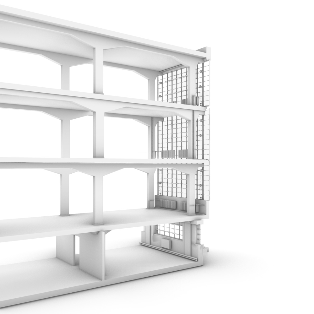 3D-Modell der Vorhangfassade des Bauhausgebäudes