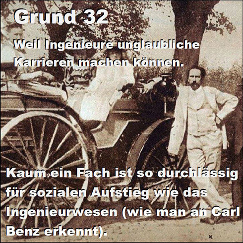 55 Gründe Ingenieur*in zu werden: Fotografie von Carl Benz mit Kutsche