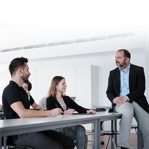 University of Applied Sciences Konstanz: Professor talking to students in class University of Applied Sciences Konstanz: Professor talking to students in class