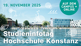 Campusansicht von der gegenüberliegenden Rheinseite im Sonnenschein als Werbebild