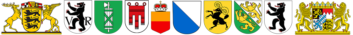 Wappen der Länder und Kantone, die Teil der IBK sind Zu sehen sind die Wappen der 10 Länder und Kantone, die Teil der IBK sind. Sie fördern gemeinsam die Digitalisierungsinitiative Bodensee