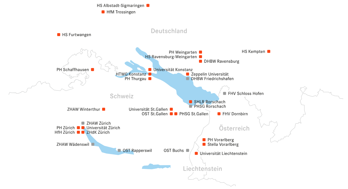 Gebiet des Wissenschaftsverbundes Vierländerregion Bodensee 