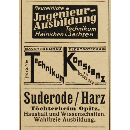 Werbeanzeige für das Technikum Konstanz in „Reclams Universum“ 1925