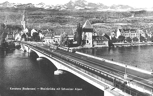 Postkarte Rheinbrücke Konstanz (ca. 40er/50er Jahre)