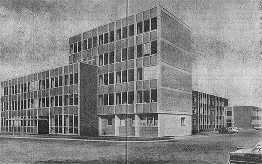 Neubau an der Löhrystraße, heute Gebäude G (1966), Quelle: Südkurier