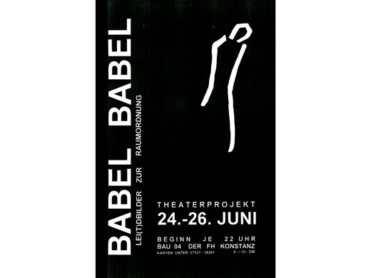 Plakat des Stückes "Babel Babel" der EventProduktion der FH Konstanz (1993)