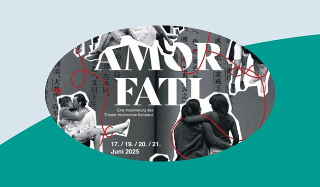 Ein Theaterplakat mit dem Ausdruck "AMOR FATI" ist zu sehen