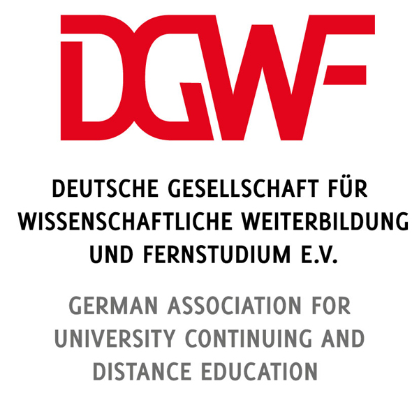 Logo des Deutsche Gesellschaft für wissenschaftliche Weiterbildung und Fernstudium e.V. zusammengesetzt aus den Buchstaben DGWV. 