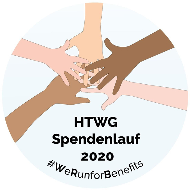 Das Bild zeigt das Logo des Spendenlaufs 2020: verschiedenfarbirge Hände, die aufeinanderliegen