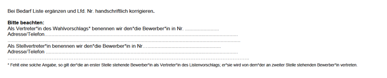 Ausschnitt des Wahlvorschlagdokuments, Teil des Listenverantwortlichen
