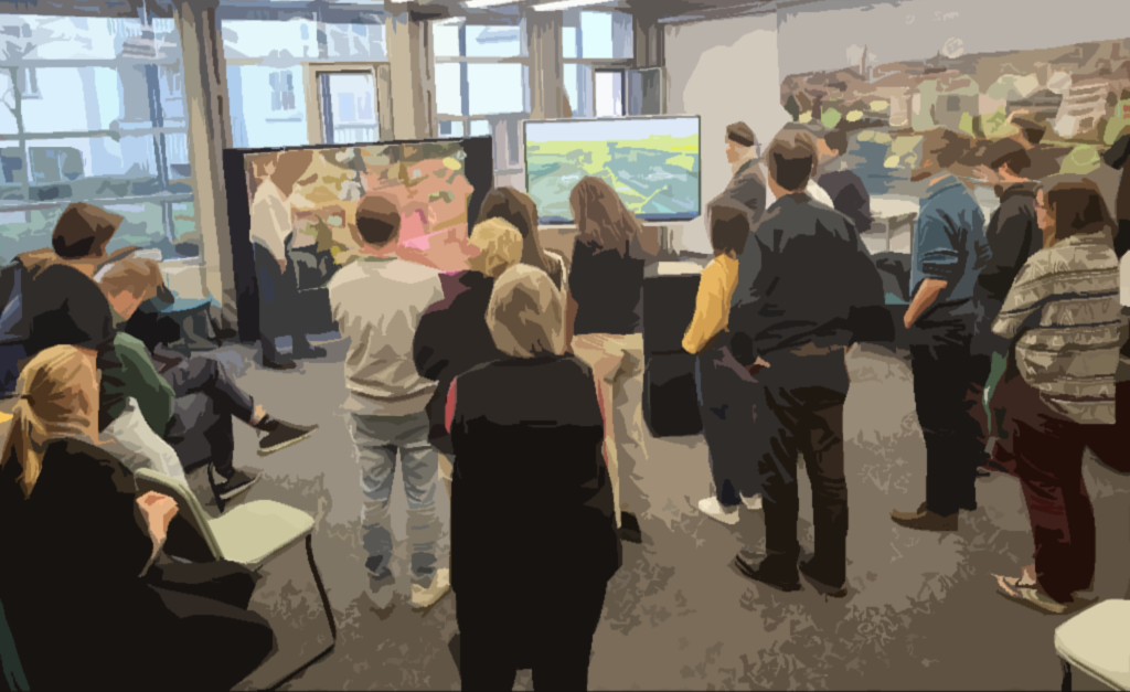 abstrahierte Fotografie des Workshopstreffens zur Entwicklung der "Realutopie" klimapositive HTWG 2030