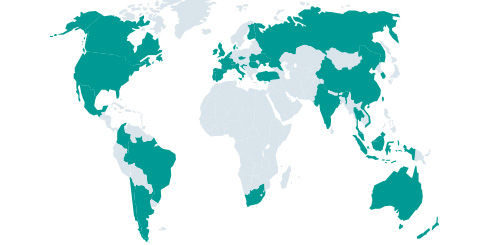 Weltkarte mit z.T. grün eingefärbten Ländern