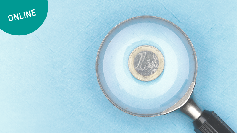 Eine Lupe fokussiert eine Ein-Euro Münze